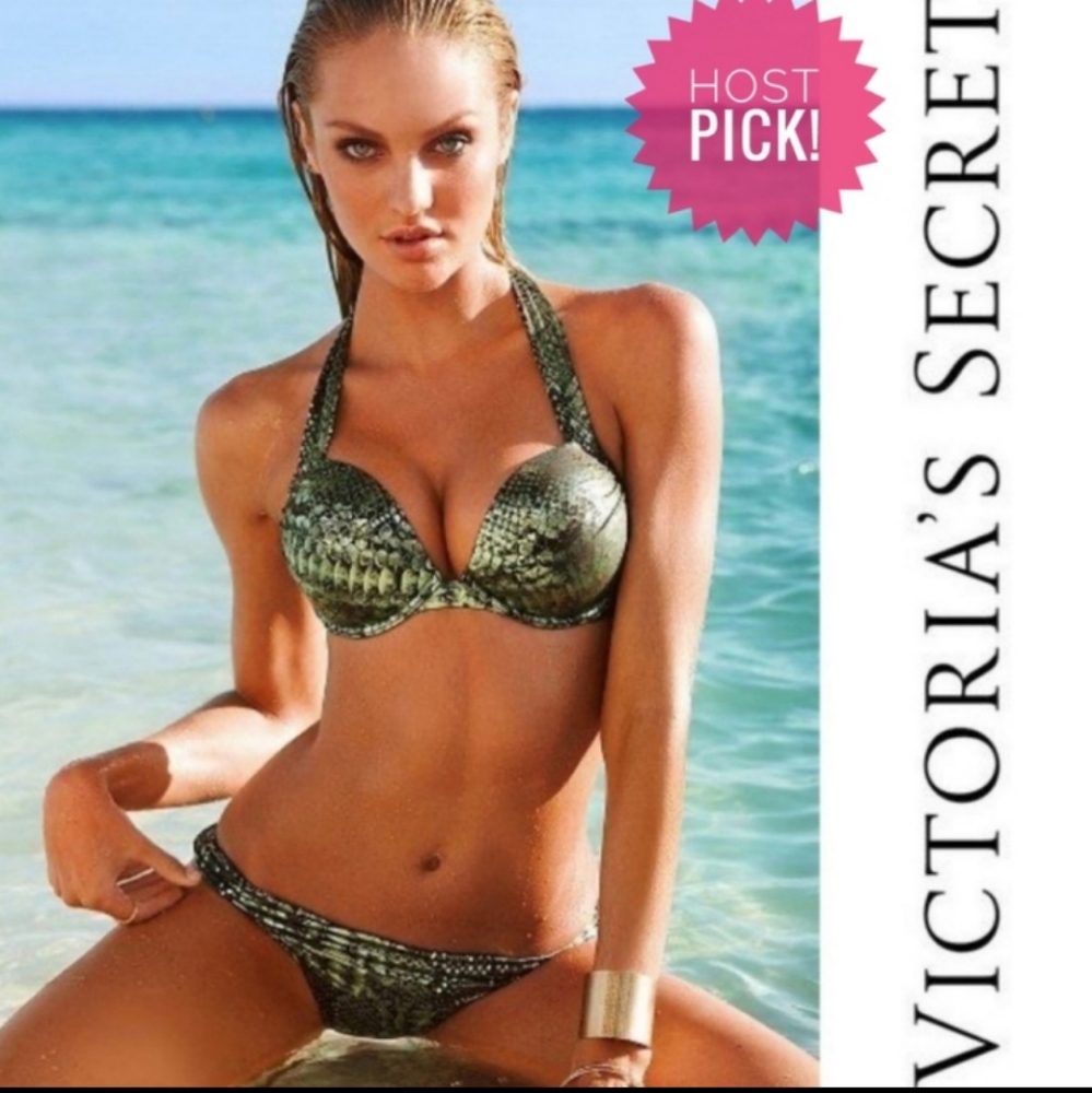 Victoria's Secret Miraculous Brazil Bombshell PushUp Metallic Snake Bikini 34D/M